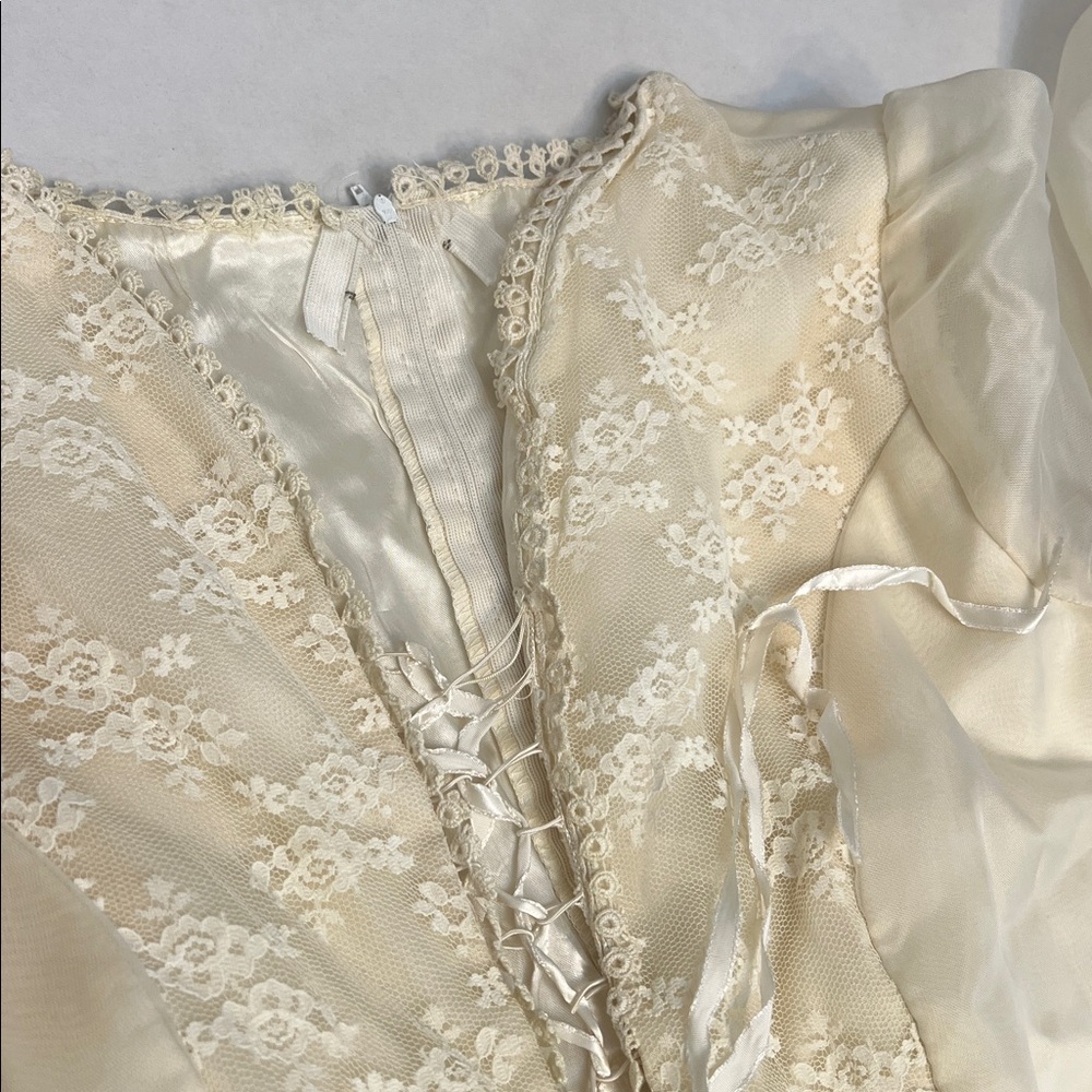 HANDMADE VINTAGE LONG LACE-UP  COTTAGECORE BOHO WEDDING GOWN 60’s/70’s - Picture 17 of 17